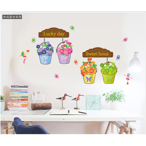 Decal trang trí 4 chậu hoa xinh