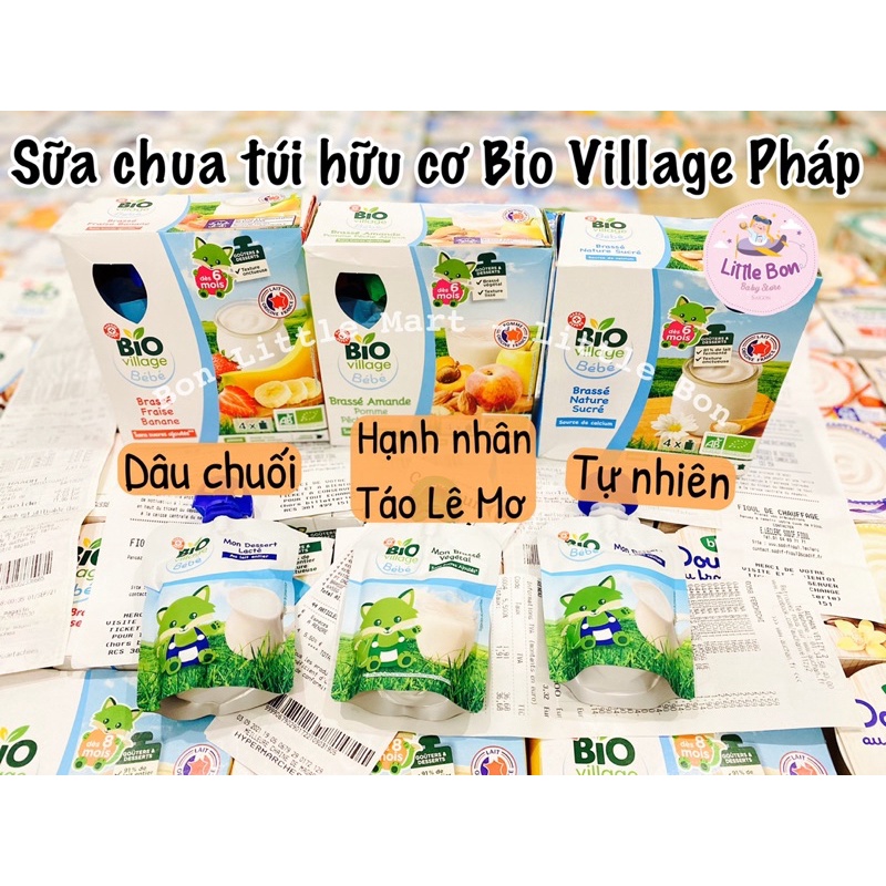 Váng sữa/ Sữa chua/ Trái cây nghiền túi Bio Village Pháp bay air 85gr/ túi