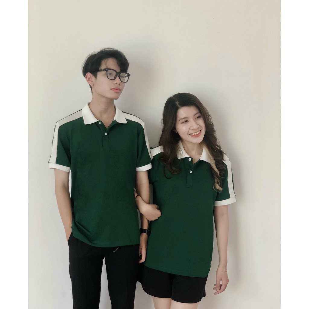 Áo thun cặp đôi cổ trụ vải cá sấu cao cấp dọc màu trắng tạo điểm nhấn tinh tế đẳng cấp siêu đẹp SORA STORE