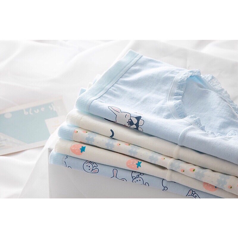 Quần lót nữ cotton viền ren hoạ tiết gấu xanh dễ thương 8015