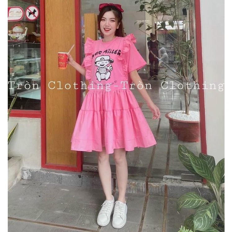 Đầm babydoll in hình baby form rộng siêu cưng
