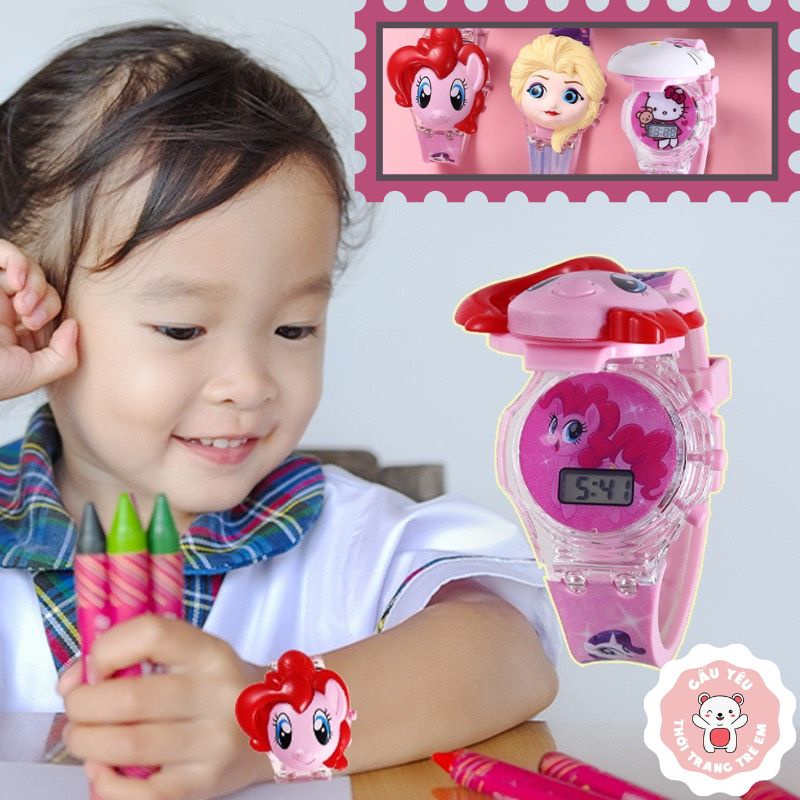 Đồng hồ cho bé gái, họa tiết đáng yêu, màu sắc dễ thương, đồng hồ trẻ em từ 1 đến 10 tuổi elsa, ngựa pony Gấu Yêu Shop