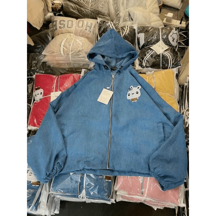 Áo Khoác Nữ Form Rộng Thêu Logo Thỏ Trắng Vải Nhung Gân Phong Cách Ulzzang  TP[NewUnisex]