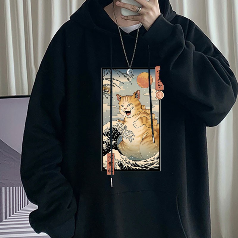 Áo Khoác Hoodie Tay Dài In Hình Mèo Mặt Kính 2021 Phong Cách Nhật Bản Thời Trang Thu Đông Cho Nữ