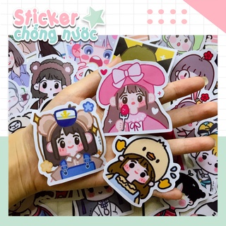 sticker cute girl, cô gái hàn quốc, hình dán dễ thương