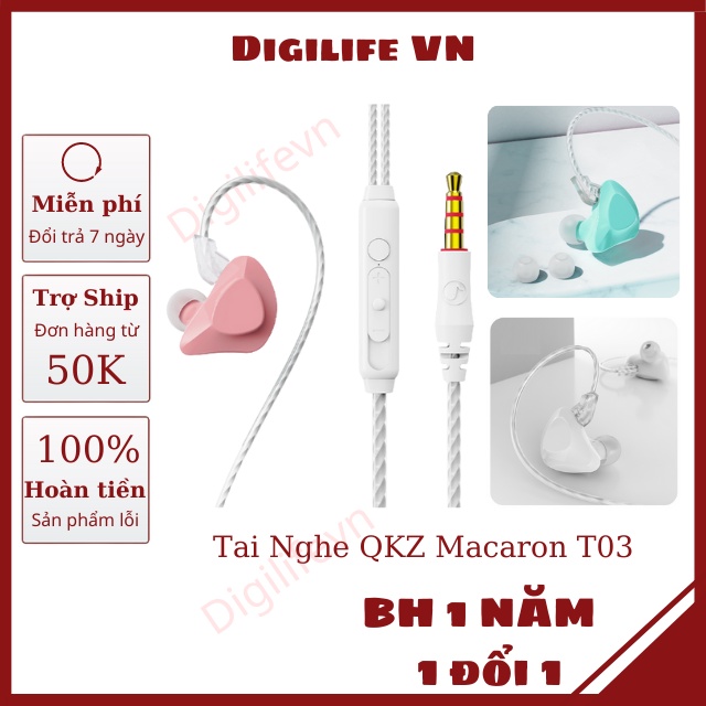 Tai Nghe Chống Ồn QKZ Macaron T03 Có Dây, Có Micro, Chơi Game PUBG, Free Fire, Liên Quân, Nghe Nhạc 