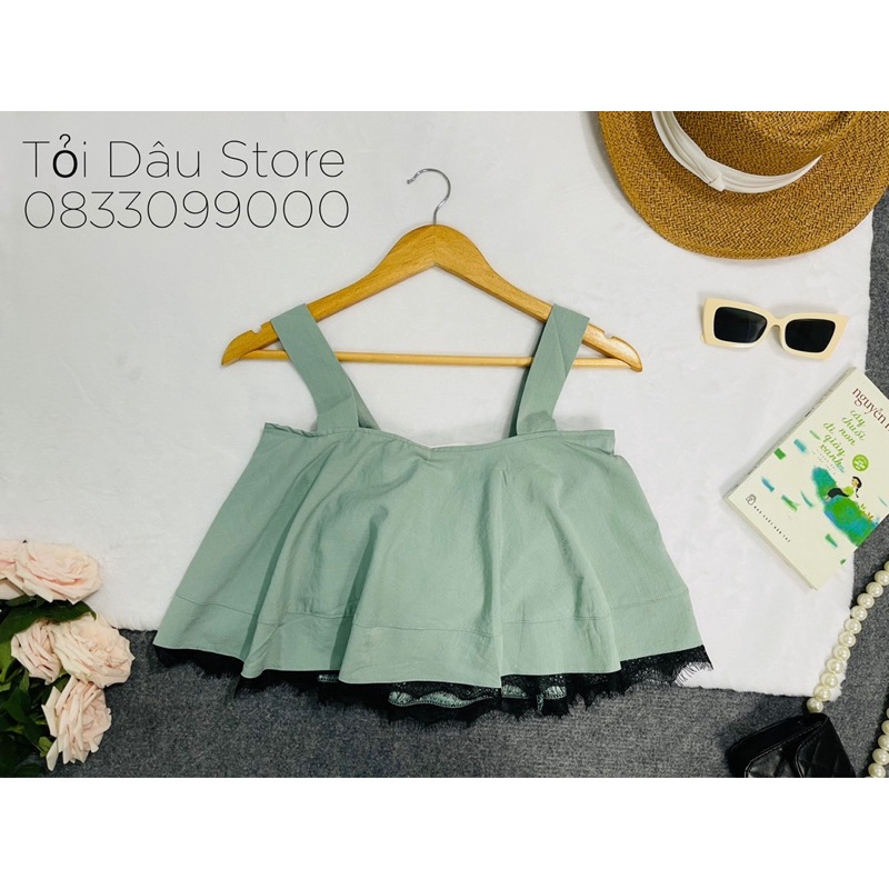 Set bộ áo hai dây croptop hai lớp và quần dài ống suông