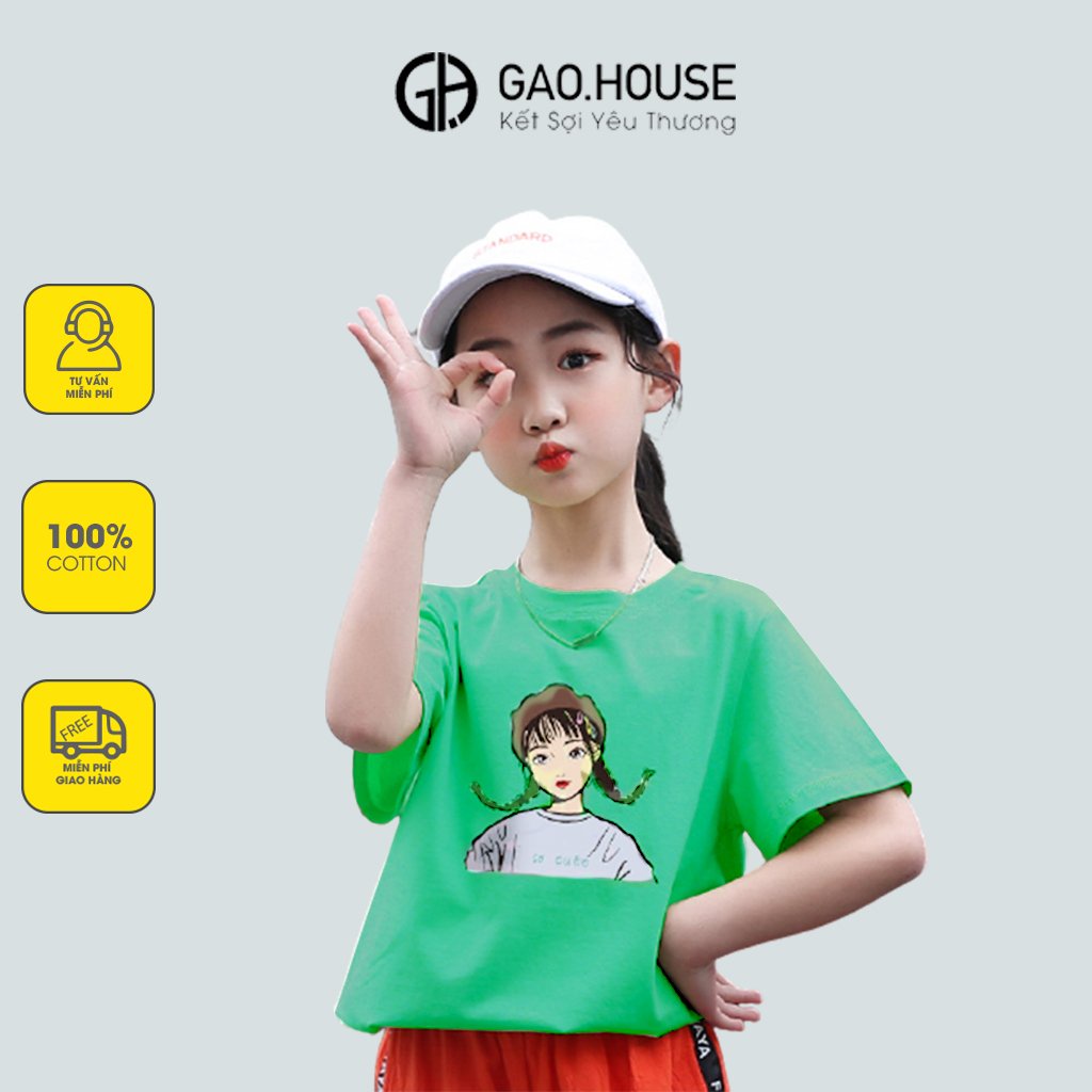 Áo thun bé gái Gạo House cotton 4 chiều co giãn cộc tay cổ tròn họa tiết Cô gái (T13)