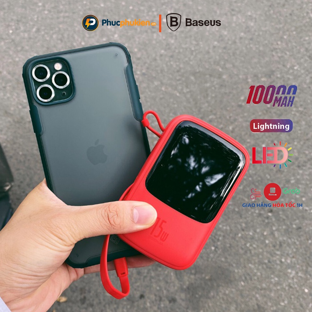 Sạc dự phòng 10000mah Baseus Q Pow tích hợp cáp sạc iPhone hỗ trợ sạc nhanh 15w - Phúc Phụ Kiện HCM