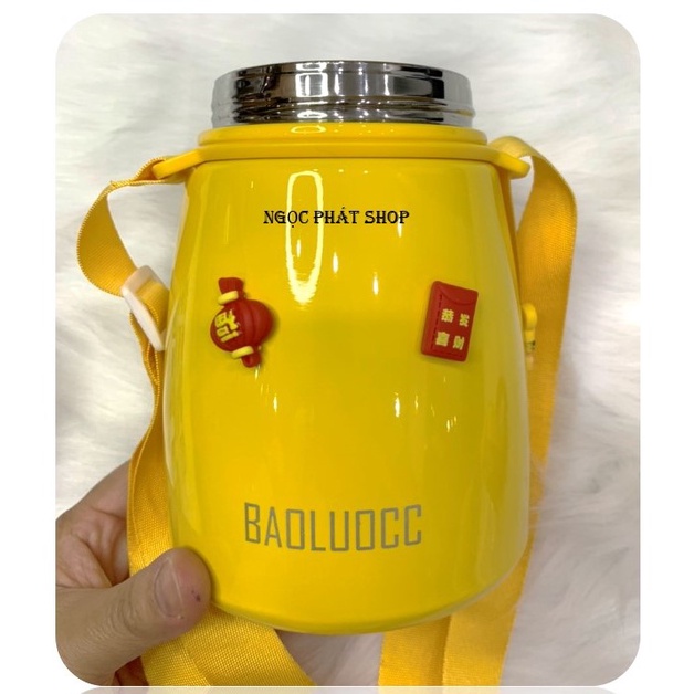 Bình giữ nhiệt 8660_850ml inox 304 màu Vàng hình Hổ_Có lọc trà