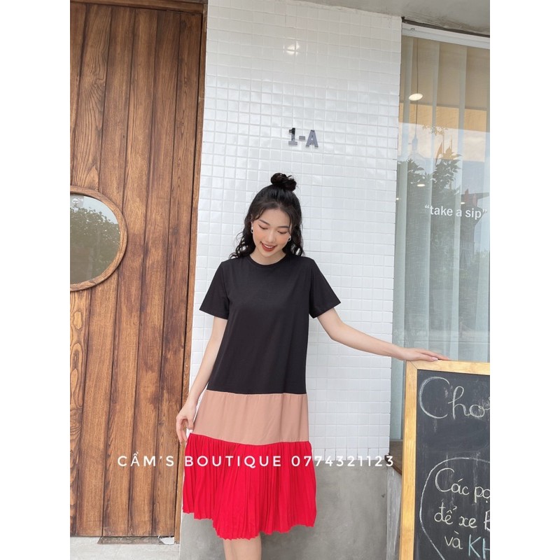 Đầm Suông Dài Cabouf Váy Suông Dáng Dài Chất Cotton Phối Lụa Chiffon Đỏ Freesize Thoải Mái Mát Mẻ D07