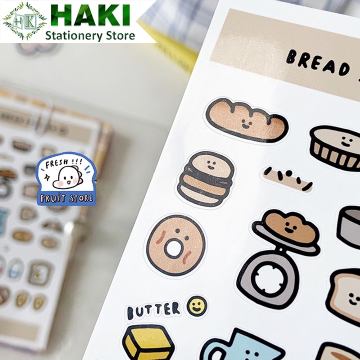 Sticker cute HAKI trang trí chủ đề bánh mì và sữa dễ thương phong cách Hàn Quốc ST21