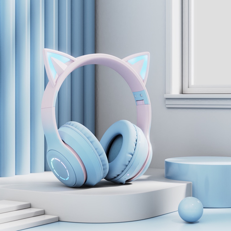 Tai Nghe Bluetooth Chụp Tai không Dây Gaming Tai Mèo Cực Xinh, Có Kèm Dây Cắm Máy Tính, Tặng Kèm Mic Rời.