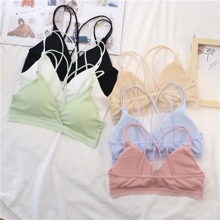 Áo ngực bra nữ len tăm 4 dây thể thao nâng ngực -  Áo lót bralette tập gym coton mềm không gọng mút mỏng - Đồ lót nữ Y17