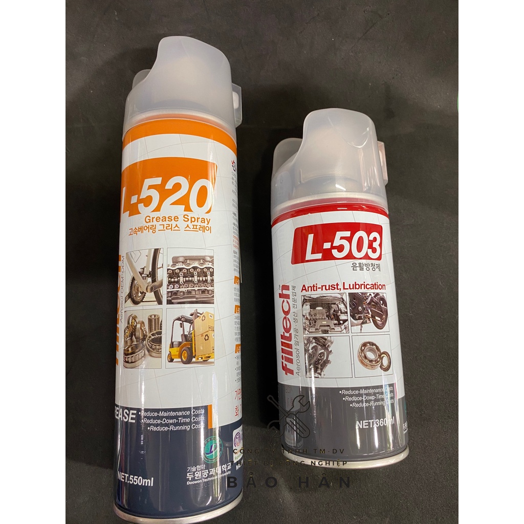 Chai Xịt Dầu Chống Gỉ Sét L-503  - Chai Xịt Mỡ Chịu Nhiệt L-520  Hàn Quốc  Filltech