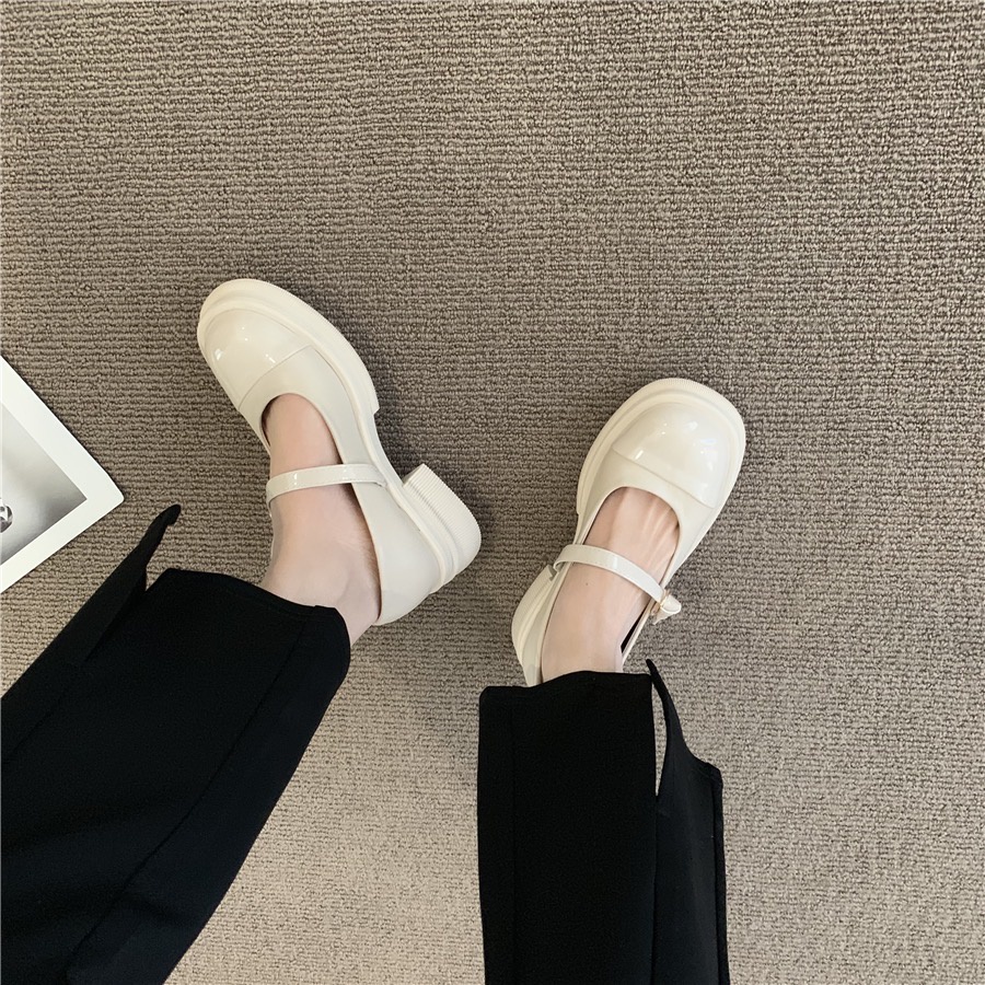 Giày búp bê dây cài đế cao 3p, giày nữ dáng lolita đáng yêu quai ngang dễ phối đồ