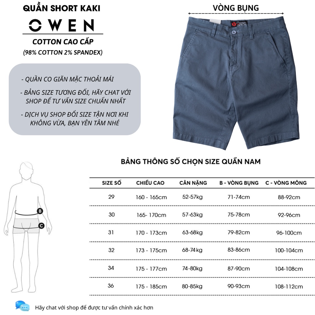 Quần short nam kaki Owen màu xám, chất liệu vải cotton cao cấp, co giãn, trẻ trung, dáng slimfit năng động