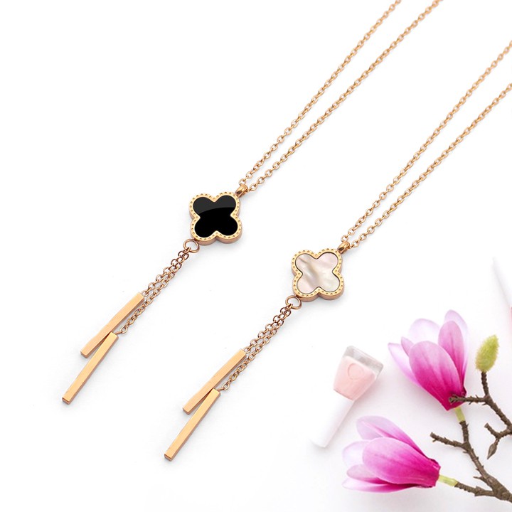 DÂY CHUYỀN TITAN HOA RỚT 2 THANH TRỤ CÁCH ĐIỆU MÀU HỒNG TN134 SIÊU ĐẸP BỀN MÀU