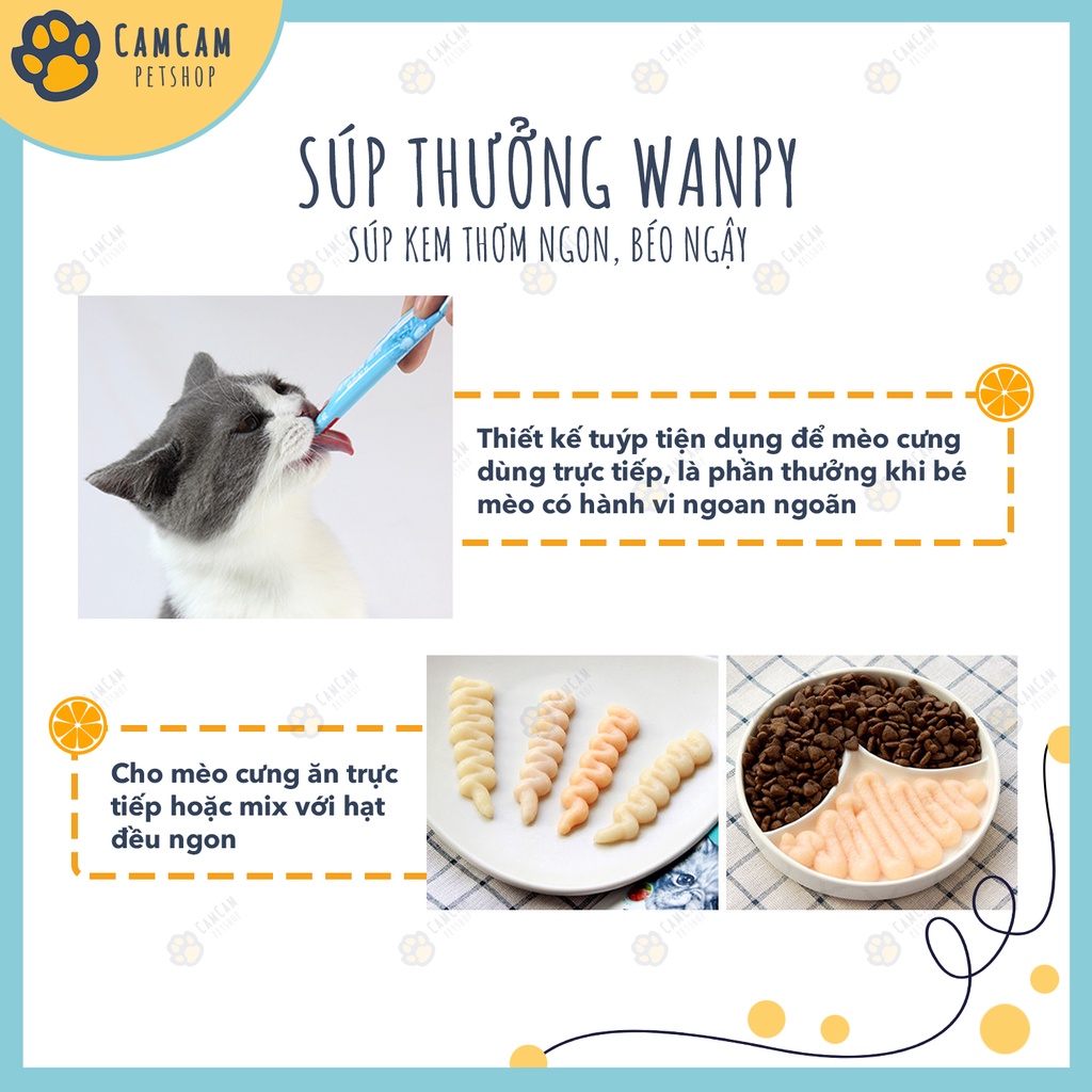 Súp thưởng cho mèo Wanpy Gói 5 thanh - Súp kem thưởng Wanpy, Snack cho mèo dạng soup