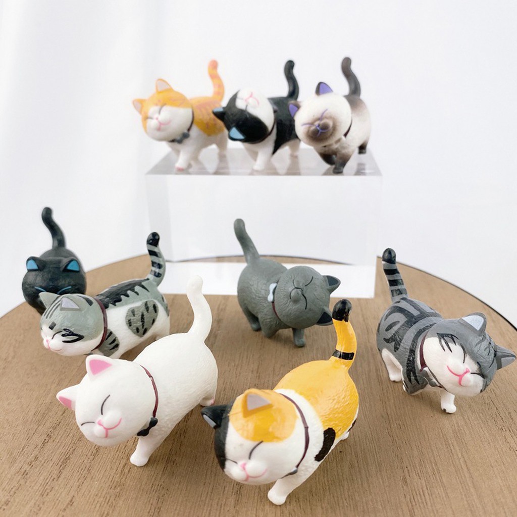 9 Pcs Solid PVC Cats Figures Desktop Kitten Figures Dolls for Car Dashboard