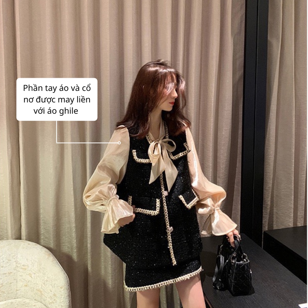 Set áo váy dạ tweed tiểu thư quý tộc WANAWEAR váy đôi bạn thân hàng thiết kế cao cấp