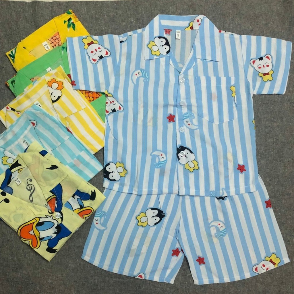 SỈ 5 Bộ quần áo mùa hè Pijama cộc tay cho bé trai, chất vải tole, lanh mát mịn từ 9 đến 29 kg