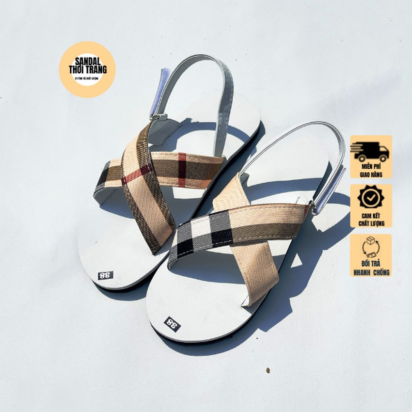 Giày sandal quai chéo,SANDALTHOITRANG Dép sandal nữ đi học 2 màu trắng/đen full size 30-44