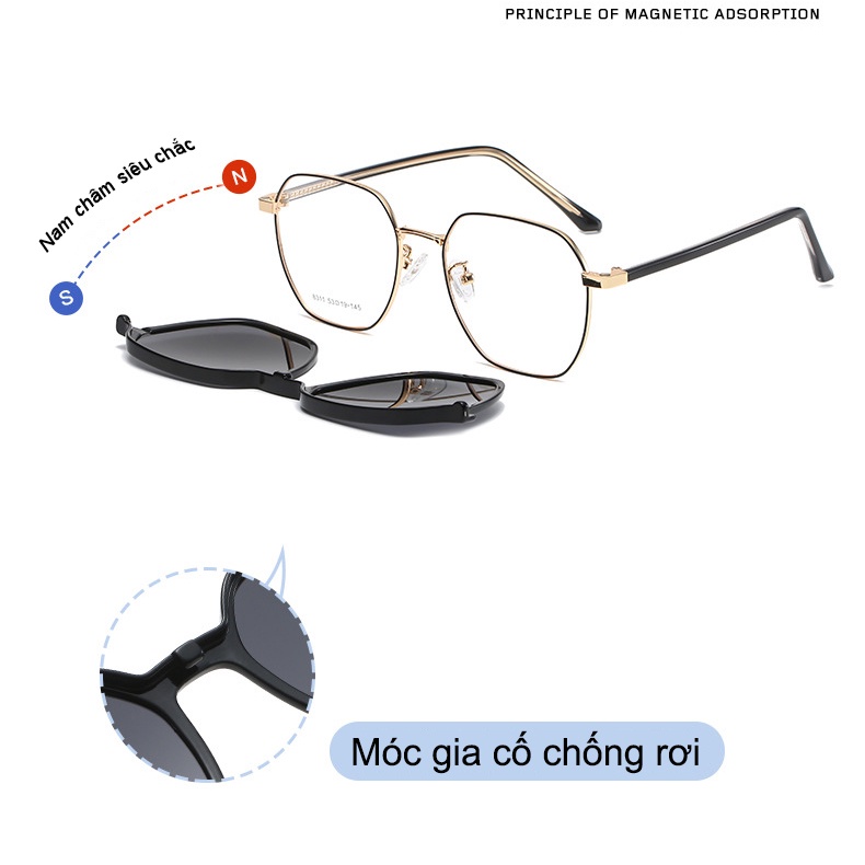 Gọng kính cận râm [ clip-on ] phân cực nam nữ 8311 ( tặng kèm thẻ thử phân cực )