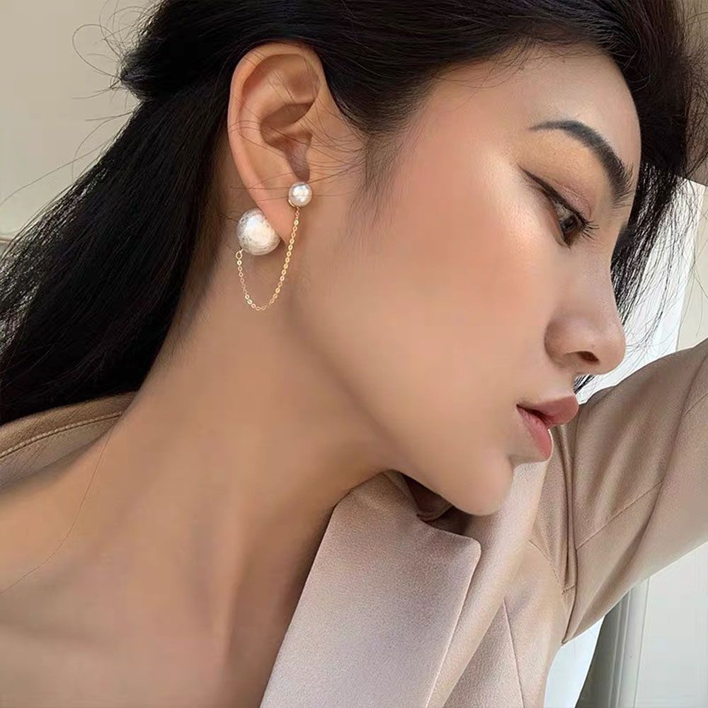 Đôi Bông Tai Dáng Dài Đính Ngọc Trai Giả Mxgods S925 Cho Nữ