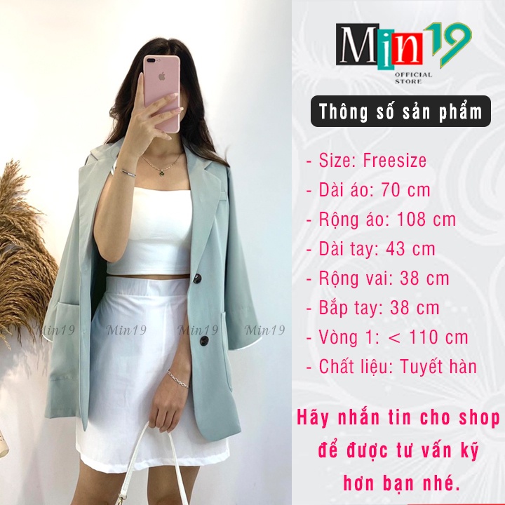 Áo Vest Nữ Blazer MIN19 Áo Khoác Blazer Nữ Công Sở Hàn Quốc 1 Lớp Form Rộng Tay Lỡ Cá Tính Màu Xanh Đen Nâu Be Thời Tran