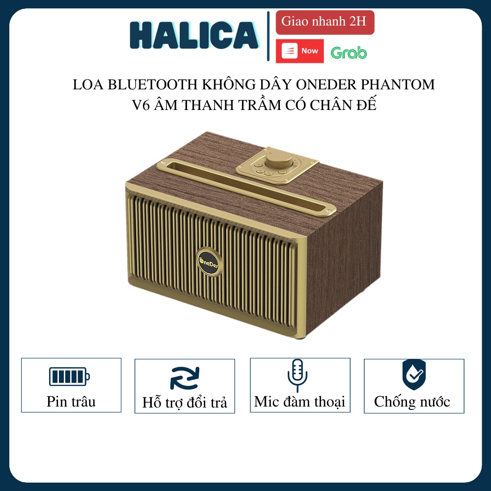 Loa Bluetooth Không Dây OneDer Phantom V6 Âm Thanh Trầm Họa Tiết Vân Gỗ Có Chân Đế Phong Cách Cổ Điển