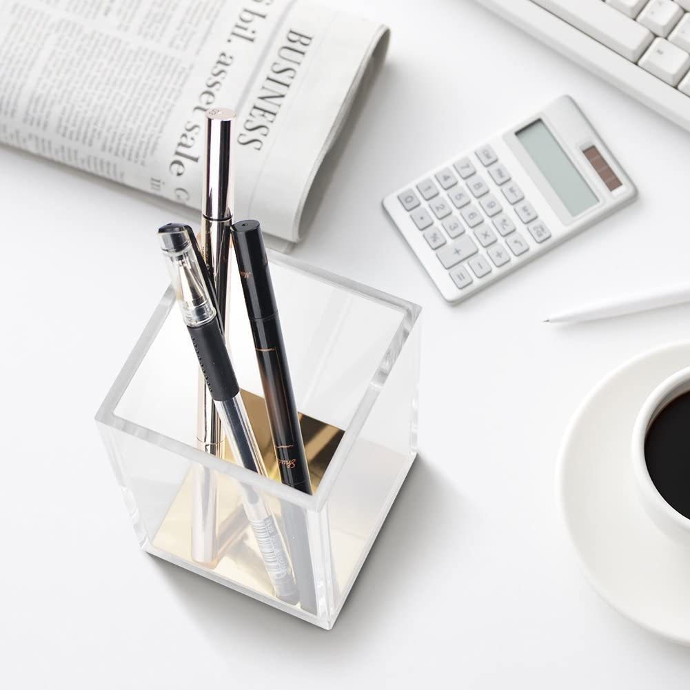 Hộp Đựng Cọ Trang Điểm / Bút Bằng Acrylic Trong Suốt Hình Vuông Đơn Giản Tiện Dụng Cho Học Sinh