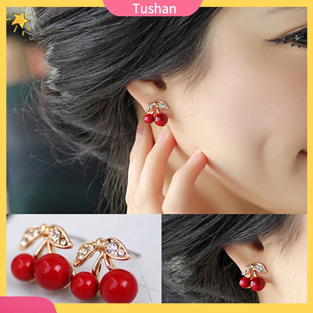 Đôi bông tai hình cherry đính kim cương nhân tạo thời trang cho nữ