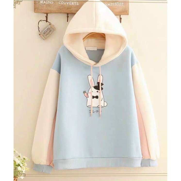Áo khoác hoodies form rộng có mũ con thỏ cực đẹp , hot 2021