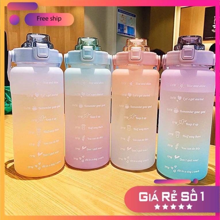 [FREESHIP] Bình Đựng Nước 2 Lít Dễ Thương Có Vạch Báo Giờ Uống Nước