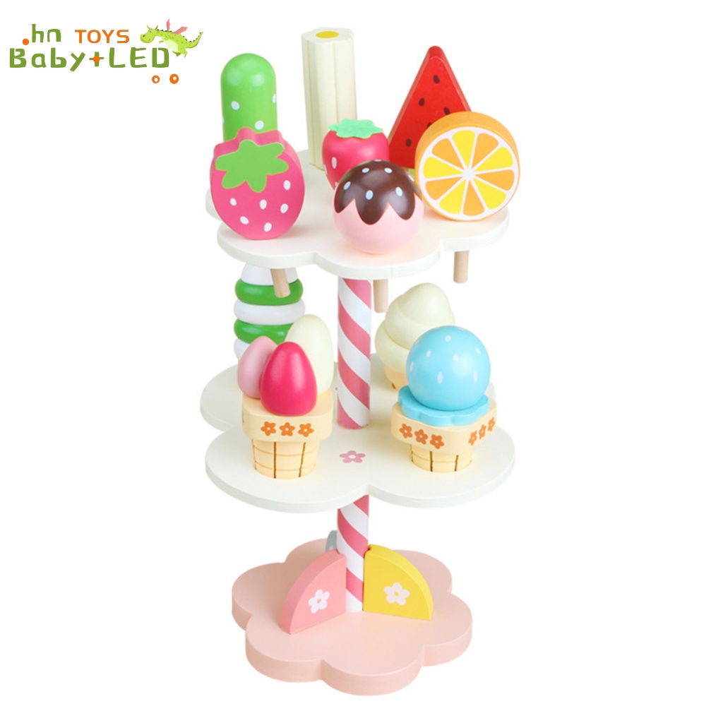 Ice Cream Stand Simulation Play House Children’s Toys Wooden for Home Use