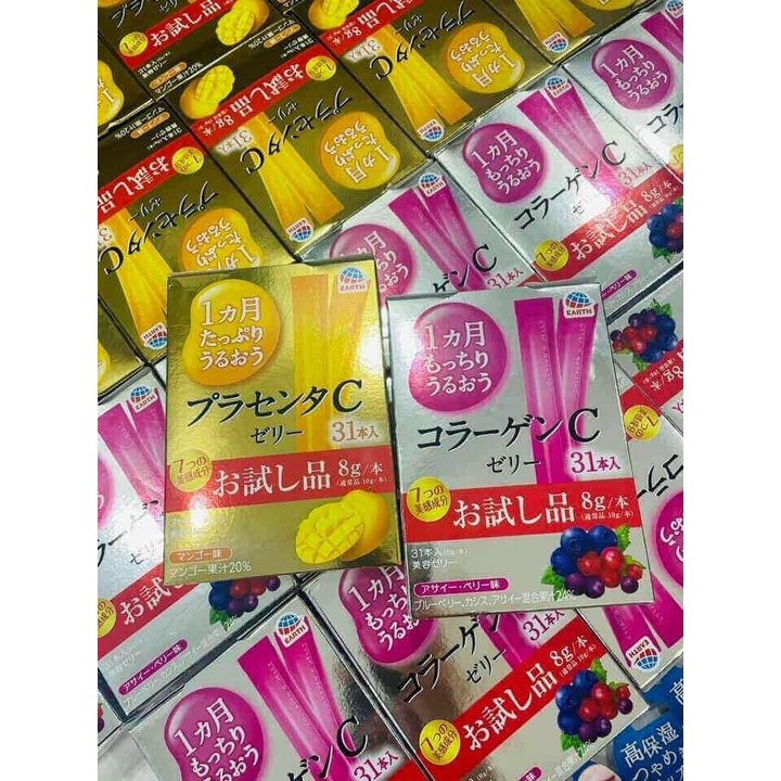 Thạch Collagen EARTH Collagen C Jelly Hộp 31 Gói Nhật Bản Hạn Chế Lão Hóa Giúp Da Căng Mịn