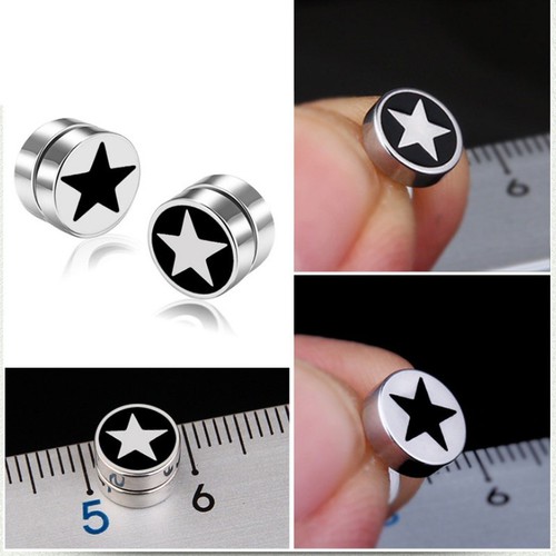 Bông Tai Nam Châm Ko Cần Bấm Lỗ Tai Hình Tròn Ngôi Sao Thép Titan Ko Rỉ TT 3621