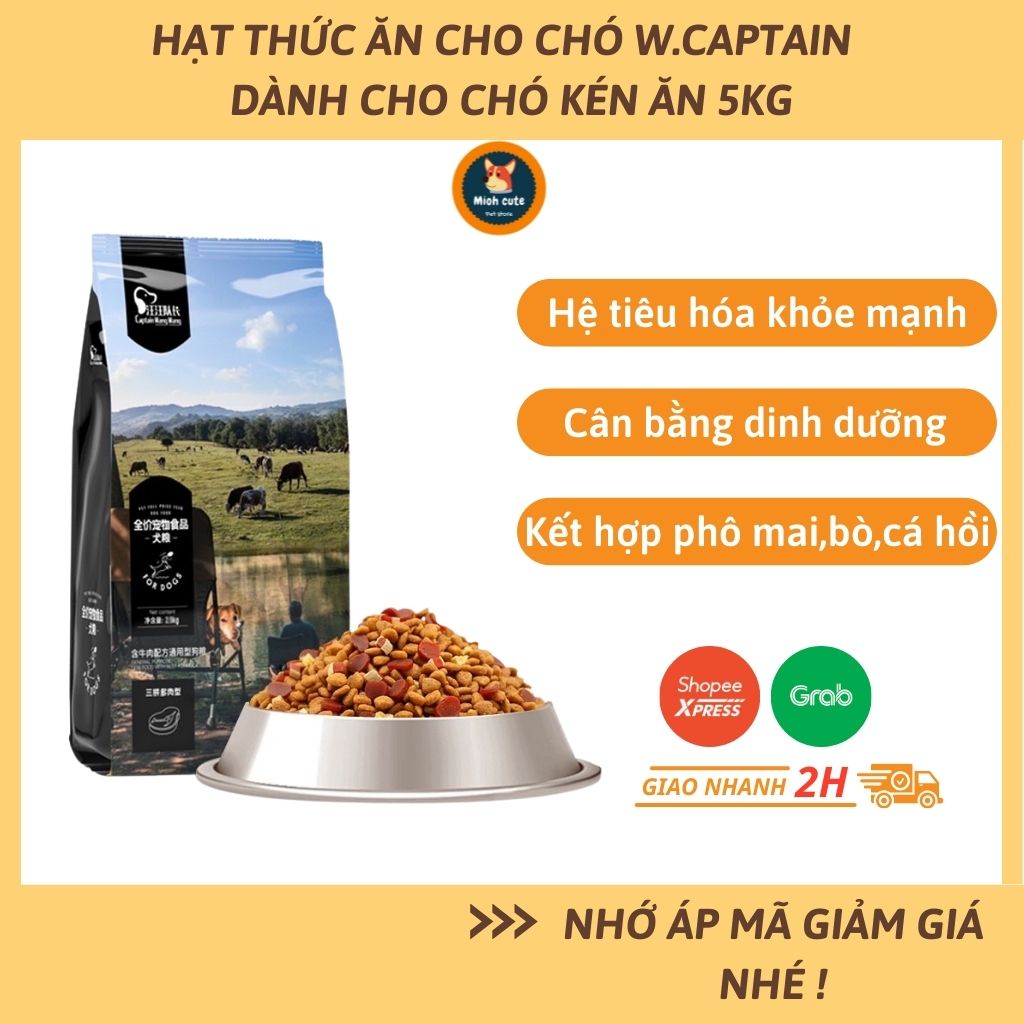 [TÚI 5KG] HẠT THỨC ĂN CHO CHÓ CAPTAIN CHUYÊN DÀNH CHO BÉ KÉN ĂN - HẠT KẾT HỢP SẴN PHÔ MAI, BÒ, CÁ HỒI