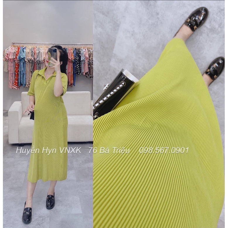 VÁY POLO HÈ TĂM NHŨN XẾP LY KHÔNG NHÀU NÁT, Váy tăm suông cổ tròn cổ sen