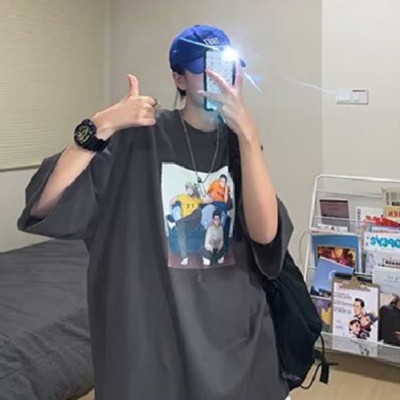 Áo Thun Tay Ngắn Dáng Rộng In Họa Tiết Hoạt Hình Phong Cách Hàn Quốc Thời Trang Mùa Hè Cho Nam Size M-8XL