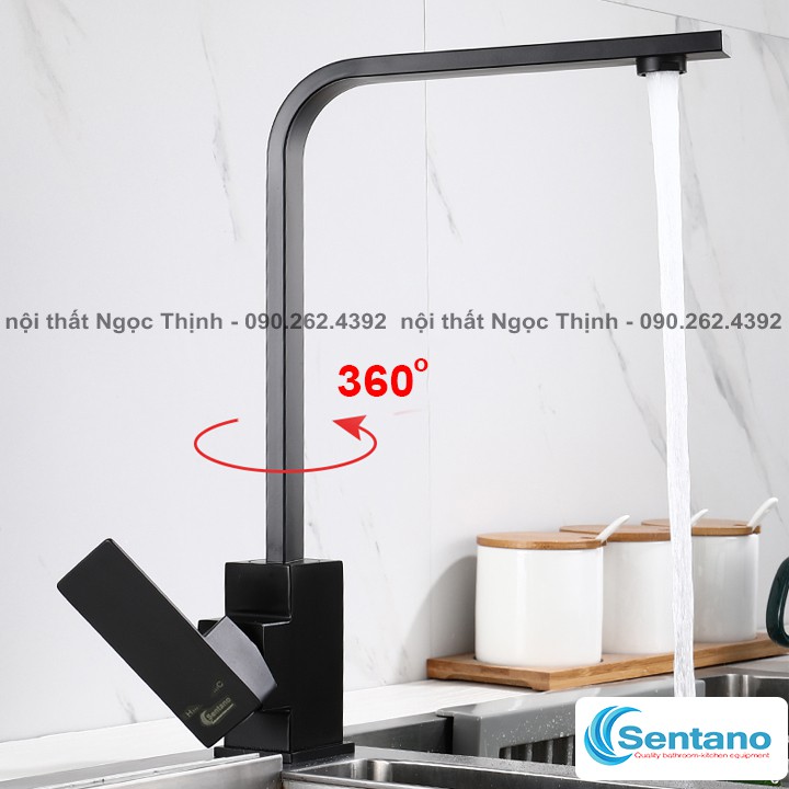 [GIÁ SỈ] Vòi rửa chén bát nóng lạnh kiểu VUÔNG DẸP NANO ĐEN xoay 360 SENTANO STN-404ND CHỐNG BÁM CHỐNG TRẦY