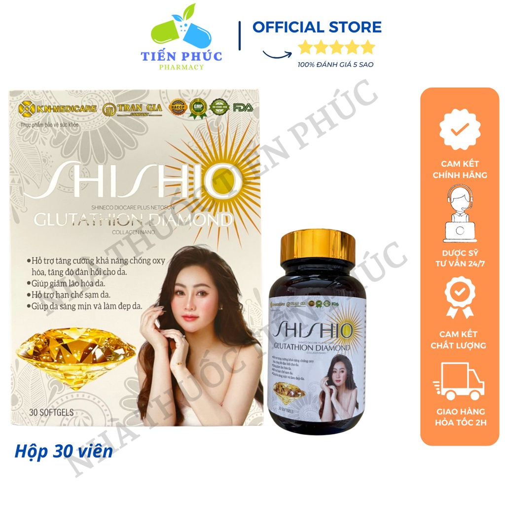 Viên uống Chống Nắng trắng da SHISHIO Glutathione diamond - Giúp da sáng mịn, làm đẹp da Hộp 30 viên
