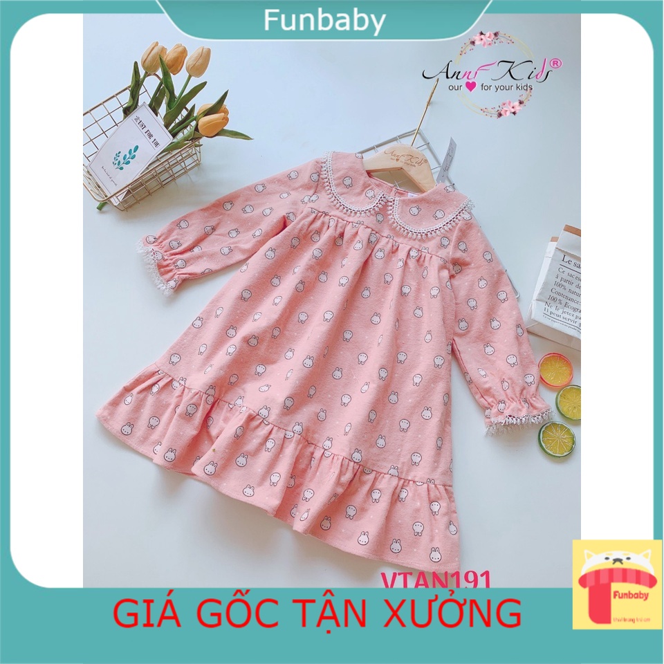 Váy dài tay bé gái 1-12 tuổi cổ sen nẹp ren. Đầm thu đông cho bé dày dặn mềm mại