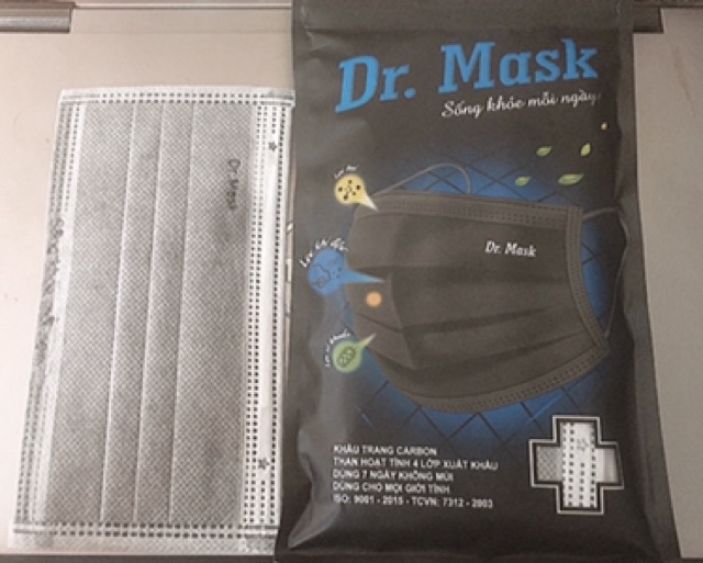 Khẩu trang [Chính Hãng] Dr.Mask than hoạt tính 4 lớp ngăn virut túi 10 chiếc