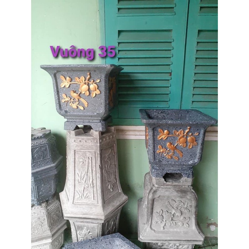 Khuôn đúc chậu cảnh hình vuông 35cm mẫu hoa