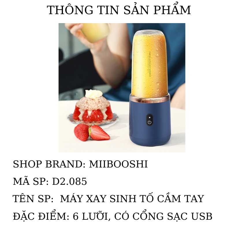 Máy xay cầm tay mini say sinh tố đa năng có sạc usb 6 lưỡi siêu khỏe tặng kèm nắp MIIBOOSHI D2.085