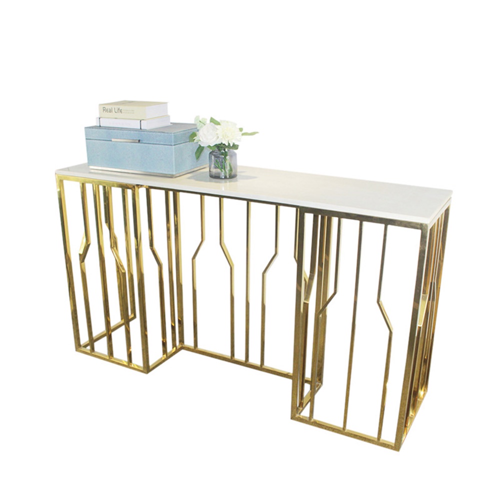 Bàn console trang trí phòng khách hiện đại IBIE AK002 khung sắt sơn tĩnh điện, mặt đá vân mây, tùy chọn màu sắc