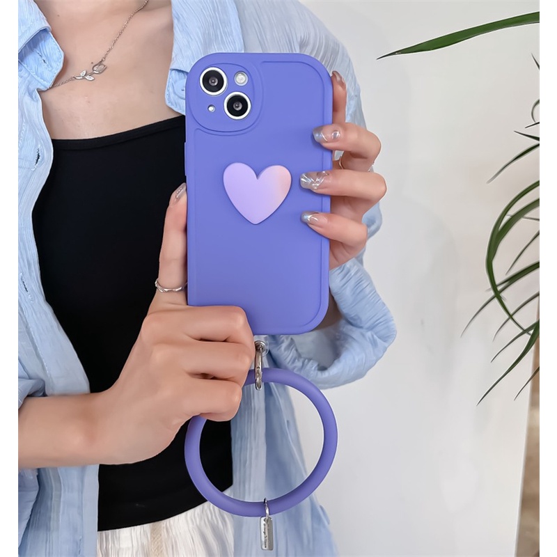 Ốp Điện Thoại Silicon Mềm Chống Sốc Phối Dây Đeo Tay Hình Trái Tim Nhỏ Cho iPhone 13 12 11 Pro Max X XR Xs Max ốp lưng iPhone