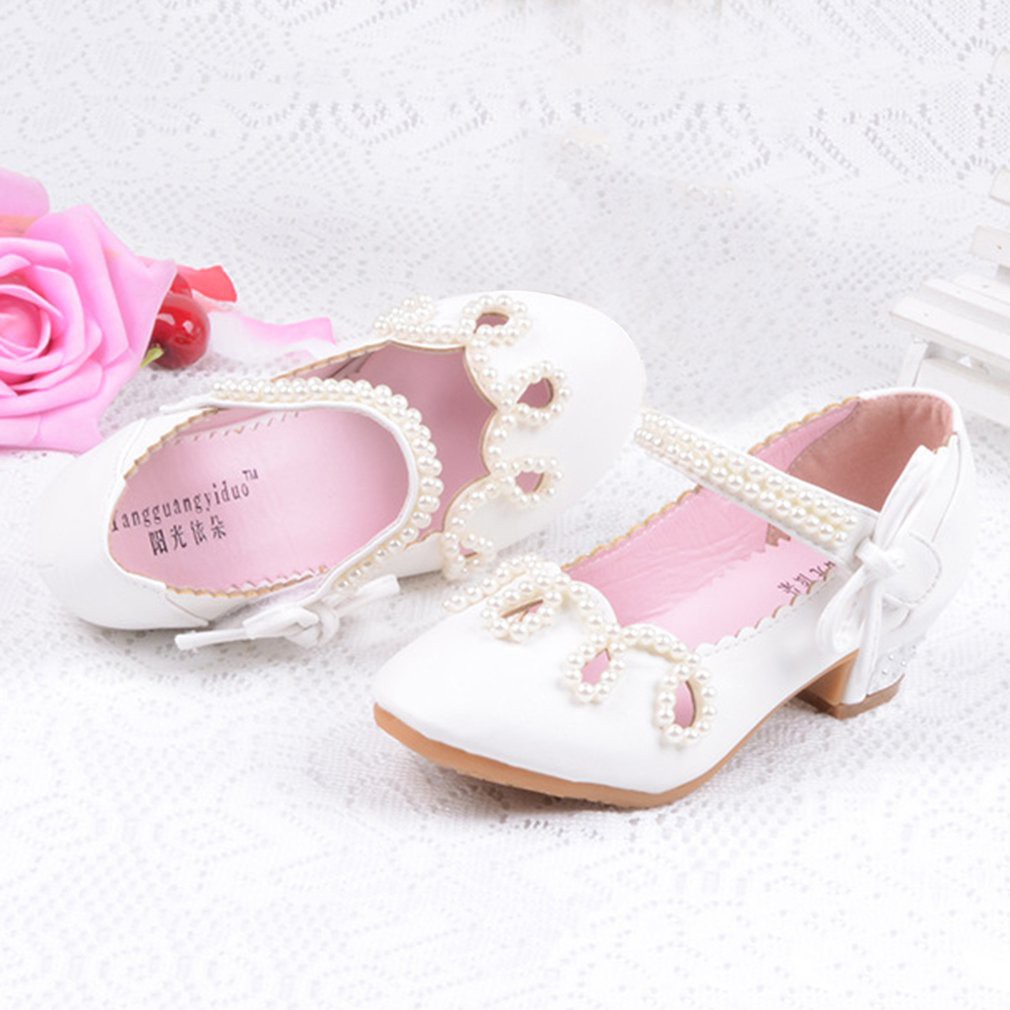 Giày Sandal Công Chúa Đế Bằng Sf15.7-18.1cm Đính Ngọc Trai Cho Bé Gái